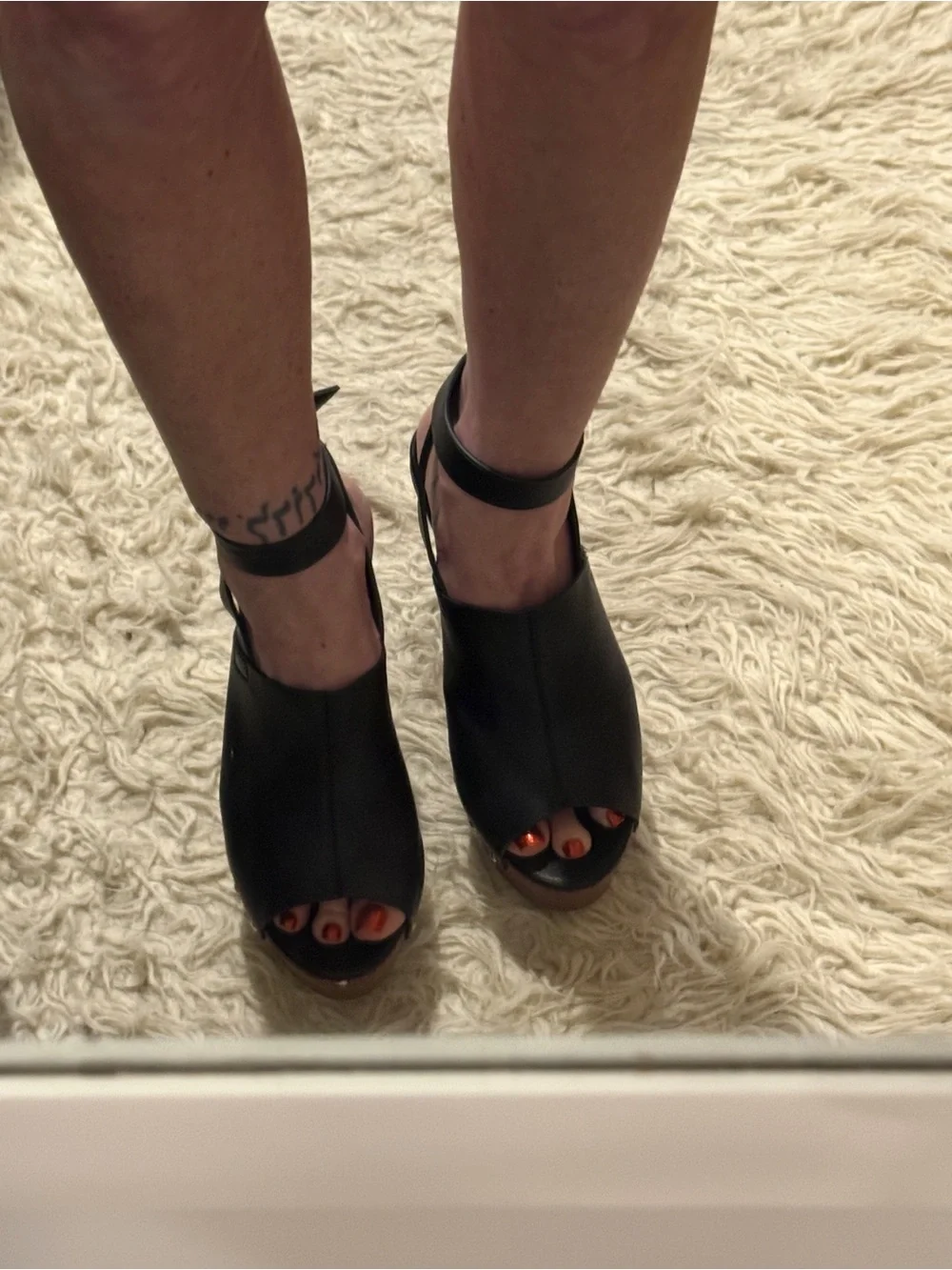 Shoe Dazzle Black Peep-Toe Ankle-Strap Wedge Sandals